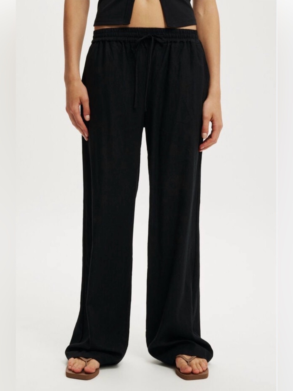 Cotton On Linen Blend Black Drawstring Pants